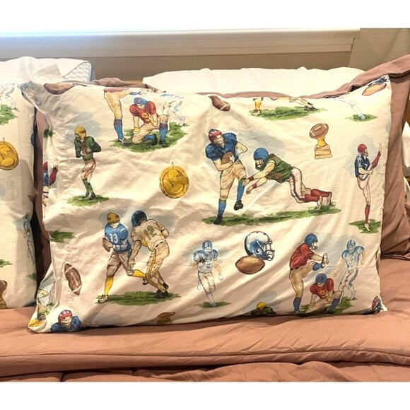 Set of 2 Vintage Traditions Pamela Kline Football Standard Sized Pillowcases - Picture 4 of 10